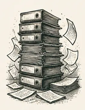 Pile de classeurs et de papiers administratifs