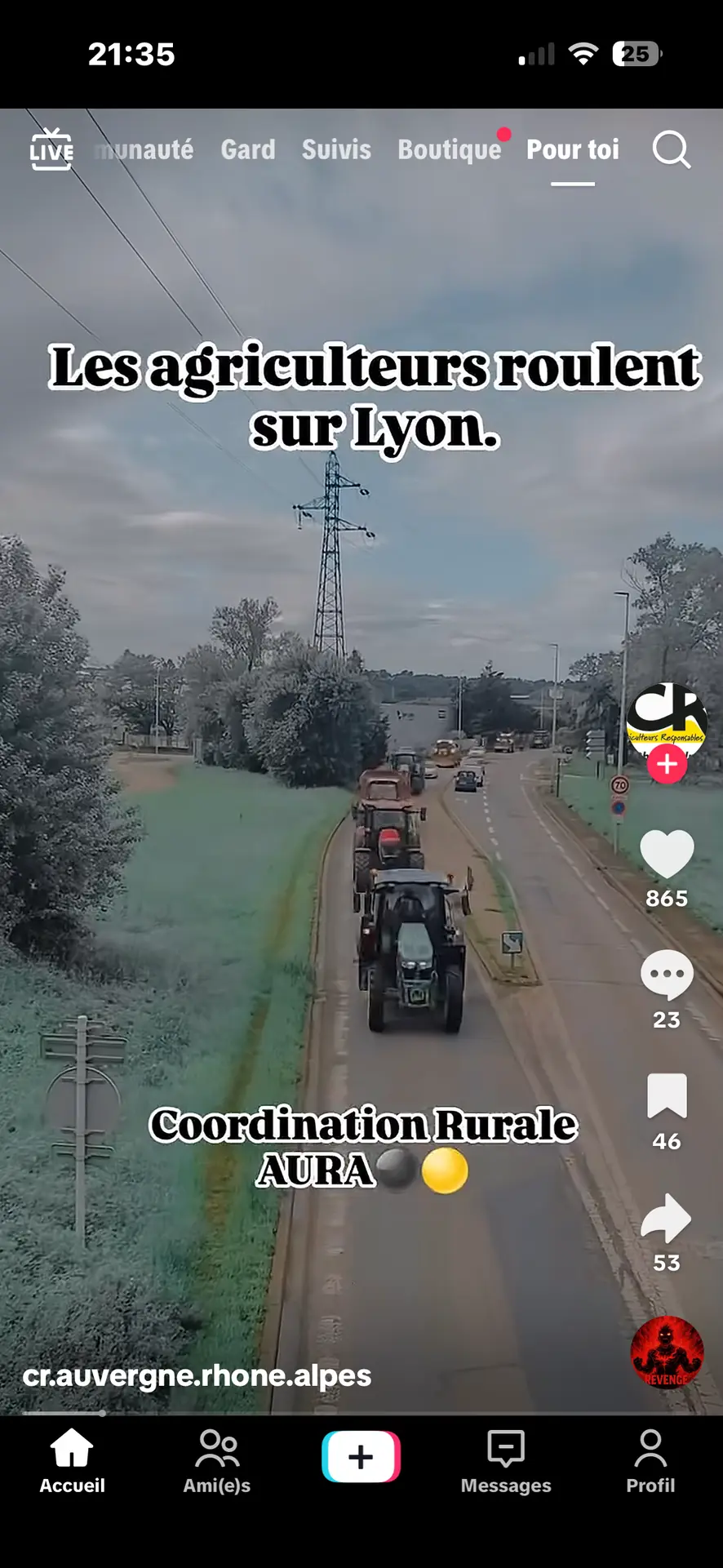Capture d’une vidéo « Les agriculteurs roulent sur Lyon » publiée sur les réseaux sociaux